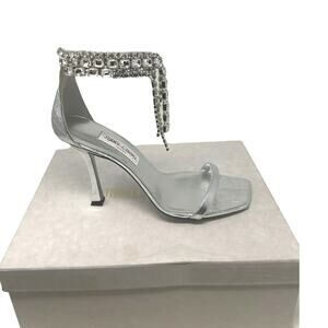 Jimmy Choo Verity 100 Embellished Leather Sandals Heels Silver 41